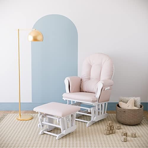 Storkcraft Premium Hoop Glider & Ottoman, White/Pink