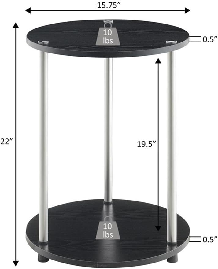 Convenience Concepts Designs2Go No Tools 2 Tier Round End Table 15.75" - Contemporary Modern Side Table with Storage Shelf for Family Room, Office, Den, White