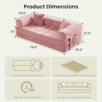 78.8" Convertible Futon Sofa Bed, Couch for Living Room | Corduroy Loveseat Sleeper Sofa, Modular Futon Couch with Storage Pocket, Pull Out Couch No Assembly | Pink