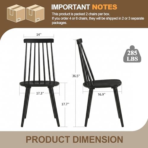 DUHOME Dining Chairs Set of 2 Wood Dining Room Chair Black Spindle Side Kitchen Room Country Farmhouse Chairs Black