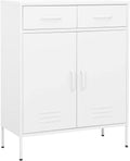 White Steel Cabinet 31.5x13.8x40 in, 2-Door Pantry w/ 2 Drawers, Adjustable Shelf, 220 lb Load for Bath/Kitchen/Garage