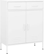 White Steel Cabinet 31.5x13.8x40 in, 2-Door Pantry w/ 2 Drawers, Adjustable Shelf, 220 lb Load for Bath/Kitchen/Garage