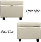 H&B Luxuries Tufted Leather Square Flip Top Storage Ottoman Cube Foot Rest (Cream with Storage)