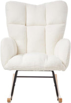 Glider Chair for Living Room Tufted Upholstered Teddy Fabric Rocking Chair with Metal Frame Accent Chair (Ivory)