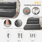 JUIKURY Folding Sofa Bed, Convertible Sleeper Chair with Pilow Foldable Matress, 2 in 1 Pull Out Loveseat Sofa Portable Fold Out Chair Bed Floor Couch Lounge for Living Room Bedroom (Grey, Queen)