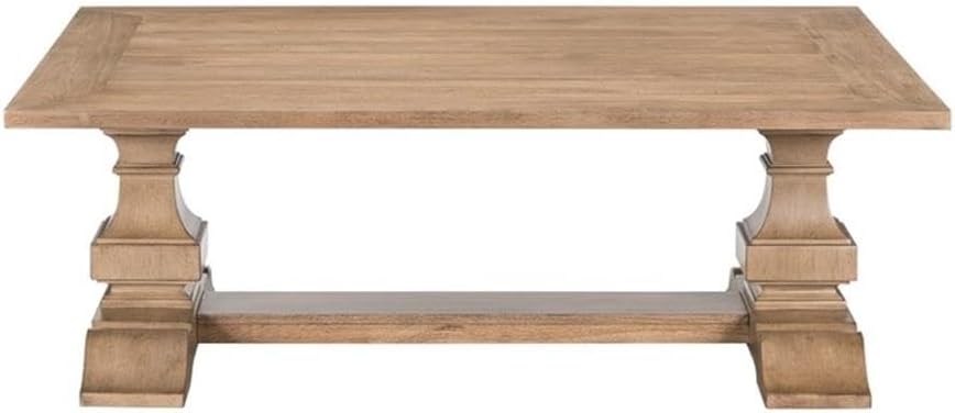 Pemberly Row 3 Piece Cocktail Table Set, Rubberwood and Rustic Birch Veneers, Camel Beige Finish, Includes Rectangular Coffee Table and 2 End Tables, Storage Drawer, Open Shelf, Traditional Living