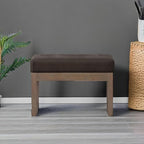 SIMPLIHOME Milltown 27" Wide Vegan Leather Ottoman in Distressed Brown | Contemporary ottoman with a cushioned seat for bedroom seating; rectangle footstool, footrest or bench.