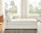 VANOMi Oversized 70.47'' Chaise Lounge Chair with Storage, Boucle White | Upholstered Sofa Bed with Thick Cushion, Left Armrest, Leisure Recliner Chair for Living Room, Bedroom, Indoor, Back Pillow