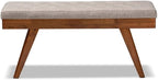Baxton Studio Alona Mid-Century Modern Light Grey Fabric Upholstered Wood Dining Bench