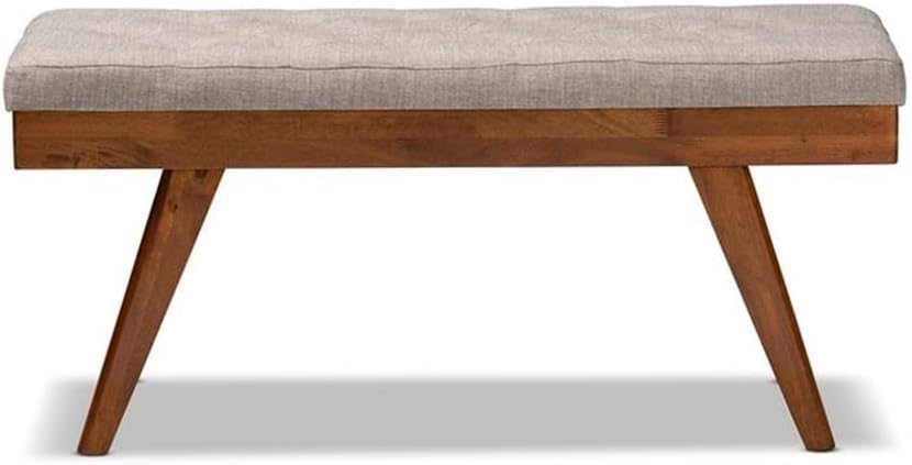 Baxton Studio Alona Mid-Century Modern Light Grey Fabric Upholstered Wood Dining Bench