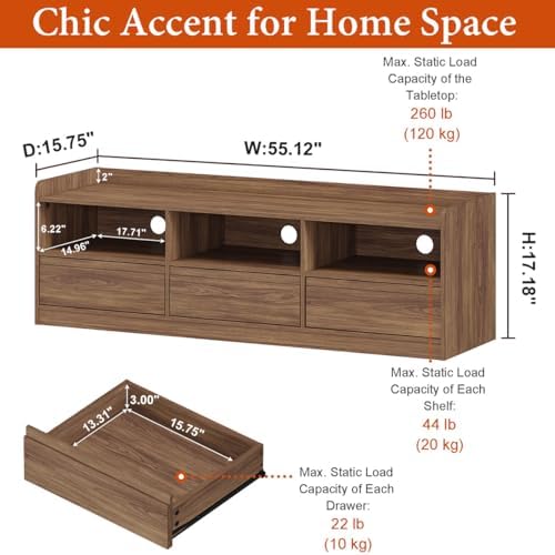 FATORRI Coffee Table and TV Stand Bundle for Living Room, Walnut TV Console Entertainment Center with Storage Shelf, Fluted Rectangular Center Table Set, 2-Piece Furniture Set