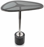 Modern Day Accents 3741 Moderna End Table, Marble and Glass Side Table with Polished Aluminum Frame, Egg-Shaped Smoked Glass Top, Entry Table, Black Marble, Contemporary End Tables, 22.25" H
