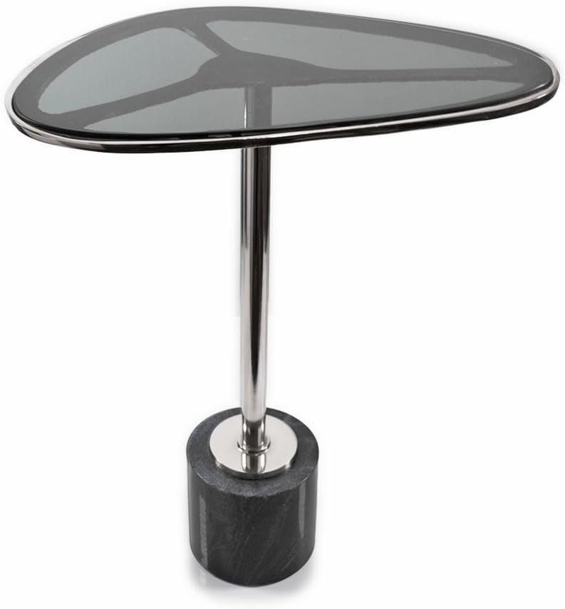 Modern Day Accents 3741 Moderna End Table, Marble and Glass Side Table with Polished Aluminum Frame, Egg-Shaped Smoked Glass Top, Entry Table, Black Marble, Contemporary End Tables, 22.25" H