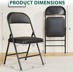 Folding Chairs 4 Pack,350 lbs Heavy Duty Metal Frame Folding Chairs with PU Leather Padded Seat,Ergonomic Portable Foldable Chair with Non-Slip Rubber Feet for Indoor Outdoor Wedding Patio Party,Black