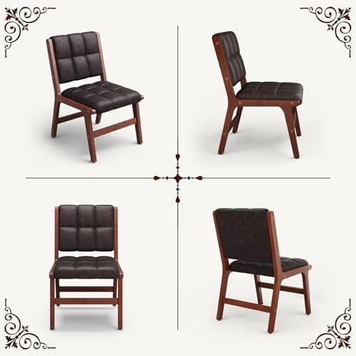 Furniliving Oak Wooden Dining Chairs Set of 2, Mid-Century Modern Leather Upholstered Kitchen Chair, Farmhouse Dining Room Chairs with Wide Seat, Brown