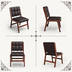Furniliving Oak Wooden Dining Chairs Set of 2, Mid-Century Modern Leather Upholstered Kitchen Chair, Farmhouse Dining Room Chairs with Wide Seat, Brown