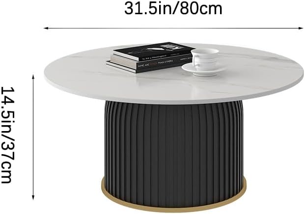 Modern Coffee Table Central end Tables for Living Room, Multifunctional Tea Snacks Center Table with Marble Desktop, Round Coffee Tables for Bedroom, Sofa, Indoor, Couch, Parlor, Dinning Room