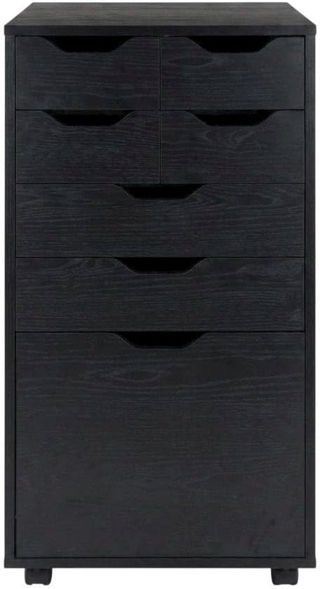 Furnifact Black Tall Mobile Storage Cabinet with Bins and Drawers, Rolling Organizer, Contemporary Style, Ideal for Pantry and Home Organization