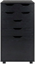 Furnifact Black Tall Mobile Storage Cabinet with Bins and Drawers, Rolling Organizer, Contemporary Style, Ideal for Pantry and Home Organization