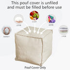 Louis Donné 17.7 Inch Unstuffed Square Pouf Ottoman Cover, Handmade Faux PU Leather Foot Rest Cover, Storage Floor Chair Cushion Case,White Decorative Pouf for Living Room Home,Only Cover No Filler