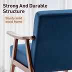 Lispin Mid-Century Modern Chair, Living Room Chair with Solid Wood Frame, Accent Chair Extra-Thick Backrest, Wingback Chair for Bedroom, Reading Room, Living Room (Blue + Velvet + Foam)