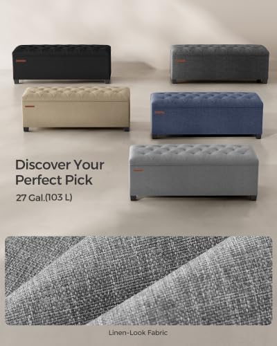 SONGMICS Storage Ottoman Bench, Foot Rest with Legs, Load up to 661.4 lb | End of Bed Bench, Storage Chest, 43.3 x 15.8 x 15.8 Inches, Dove Gray and Ink Black, MELISA Collection ULSF088G02