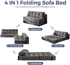 MAXYOYO Folding Sofa Bed, Convertible Chair Bed with Pillow | Portable 4 in 1 Fold Out Chair to Floor Bed, Versatile Floor Sofa Couch for Living Room Bedroom, Dark Grey, Double