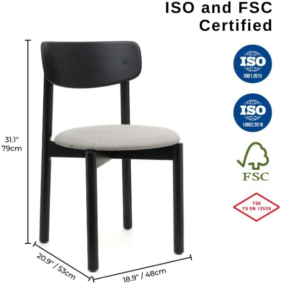 BISCHAIR Wooden Dining Chairs Set of 4 Mid Century Upholstered Modern Kitchen Table Chairs for Room Furniture with Durable Premium Ergonomic Design (Keynote, Black)