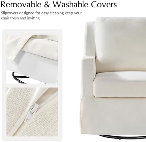 HULALA HOME Farmhouse Swivel Rocker Chair with Washable Slipcover, Ivory