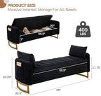 66" End of Bed Storage Bench King Size, Storage Benches for Bedroom, Black | Velvet Upholstered Foot of Bed Bench, Storage Ottoman Benches with Golden Legs, Pillows and Side Pockets for Window, Entryway