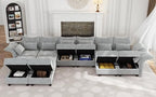LLappuil 179" Oversized Modular Sectional Sofa with Storage Seat 12 Piece Large Sectional Couches for Living Room with Adjustable Arms Backs, Convert to U/L/Sleeper Sofa, Grey Chenille