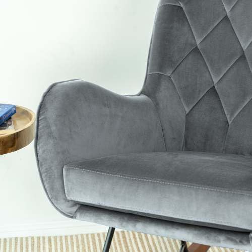 Upholstered Rocker, Mid Century Modern Gliding Accent Chair with Soft Foam Seat for Bedroom Balcony, Comfy Armchair, Dark Grey