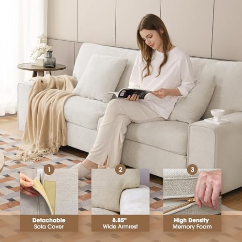 DOPEDIO 71.25" Chenille Loveseat Sofa, Beige, Modern Couch for Living Room | Removable washable cover, pocket spring cushions, solid wood frame, easy assembly for apartments, ideal for small spaces