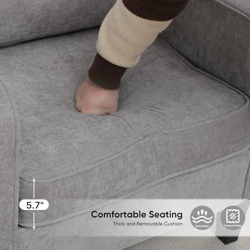 Accent Chairs Set of 2, Upholstered Living Room Chairs with Side Pockets, Mid Century Modern Reading Chair for Bedroom, Comfy Armchair Single Sofa Side Chair for Office, Small Room, Light Grey