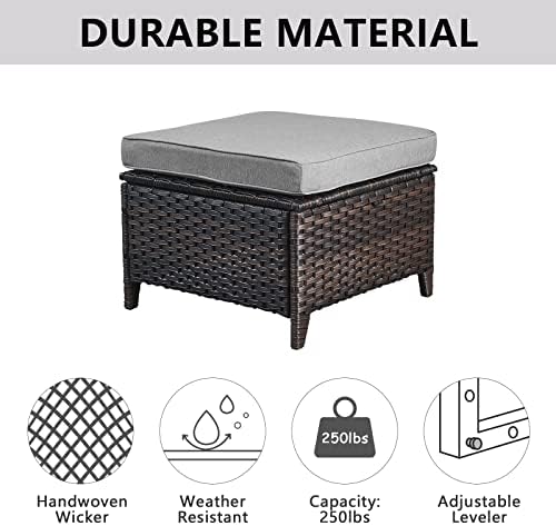 Belord Outdoor Furniture Ottoman Set of 2 Patio Seating Footstool All-Weather Rattan Wicker Ottoman Seat with Soft Cushions for Patio Furniture Set