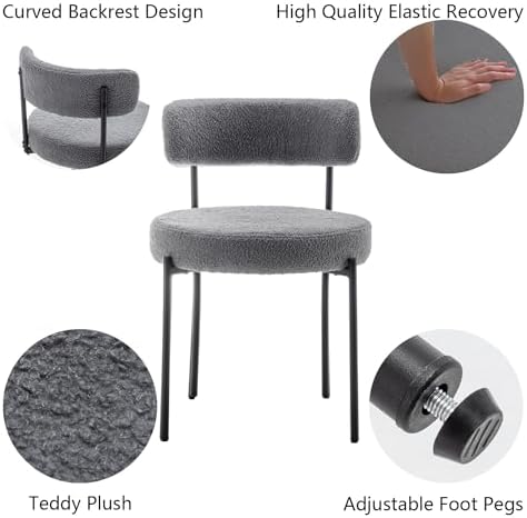 Cinxzar Grey Boucle Dining Chairs Set of 6, Upholstered Dining Room Chairs with Black Metal Legs, Modern Dining Chair for Dining Room, Kitchen