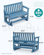 SERWALL 2 Person Patio Glider Bench, HDPE All Weather Swinging Bench, Navy
