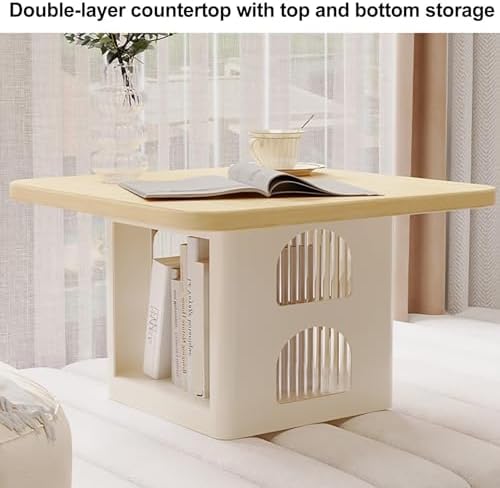 Black Floor Table with Storage - Heavy Duty Sofa Side Table, Low Accent End Table for Living Room & Balcony, Stylish & Functional Storage Solution