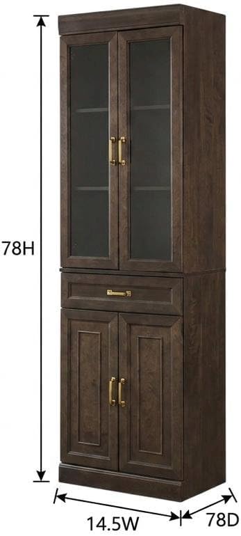 Furnifact Brown Glass Door Pantry Cabinet, Durable Construction, Anti-Tip, Secure Storage, Sleek Design, Kitchen Organization, Spacious, Easy Access