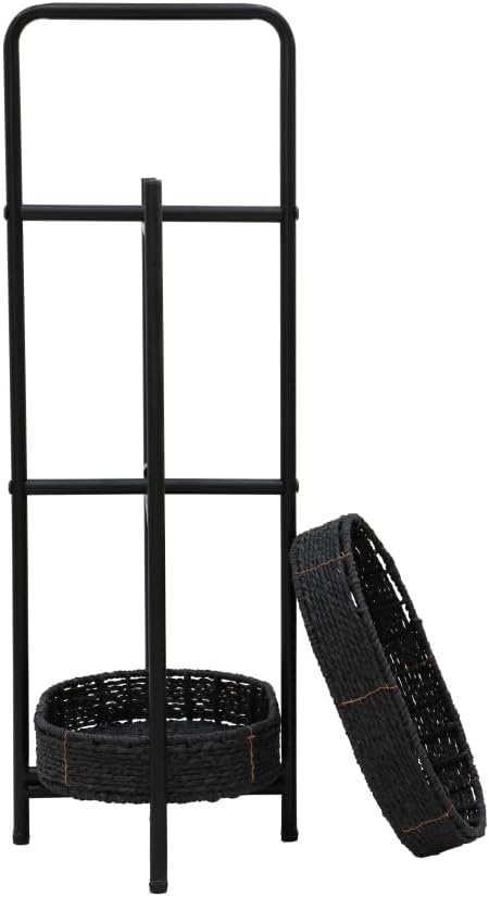 Small Handwoven Side Table 3-Tier Oval Storage Organizer, Wicker Shelf for Kitchen, Living Room, Bedroom, Balcony, Picnic, Portable Woven Rack (Black)