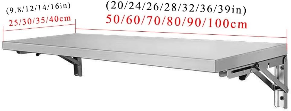 Laundry Folding Table Stainless Steel Wall Mounted Workbench, Desk Concession Shelf for Restaurant Garage Balcony Bathroom(40x40cm/16x16in)