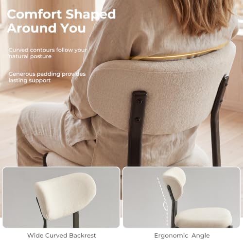 Dining Chairs Set of 4, Modern Upholstered Fabric Kitchen Chairs | Textured Fabric, Curved Back, Upholstered Seat, Metal Frame, Dining Room, Kitchen, Breakfast Nook, Restaurant, Beige