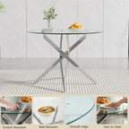 HomVent Silver Round Glass Dining Table Set for 2 with 2 Grey Velvet Chair | 47''Glass Kitchen Table Set Round Table Set of 2, Dining Room Table Set with Glass Top for Dining Room Home Family Gathering