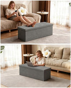 GLAXYFUR 43 Inches Folding Storage Ottoman Bench, Storage Chest, Grey
