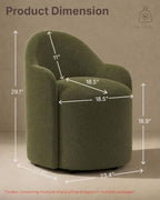 KISLOT Upholstered Dining Chairs Set of 4 with Caster, Pre-Assembled, Green | Modern Dining Room Chairs with Wheels, Rolling Vanity Chair with Round Backrest for Kitchen, Bedroom, Dressing, Linen Fabric