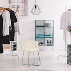Hillsdale, Marisol Round Metal and Upholstered Vanity Stool with Scoop Back for Makeup Room or Bathroom, Off-White