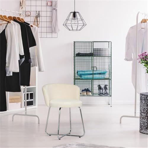 Hillsdale, Marisol Round Metal and Upholstered Vanity Stool with Scoop Back for Makeup Room or Bathroom, Off-White