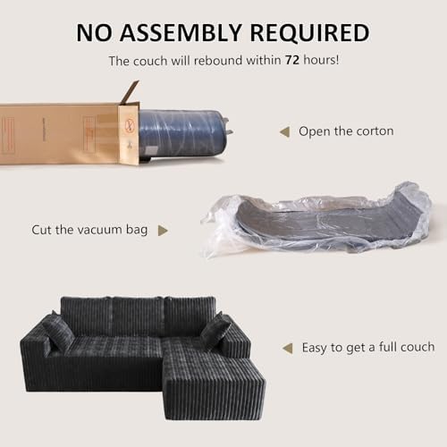 Cloud Sectional Couches with Oversized Chaise for Living Room, Modular L Shaped Couch with Deep Seat, Memory Foam Compressed 3 Seater Sofa for Apartment
