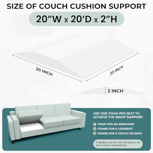 Sofa Couch Cushion Support for Sagging Sofas Cushions Repair Trapezoidal Furniture seat High Rebound, Firm Couch Support Under Cushion Sag Repair, White Set of 3