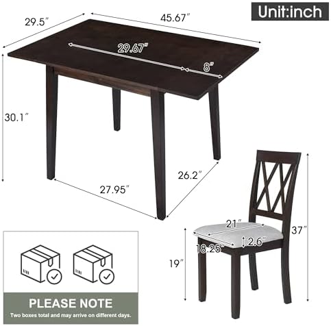 LUMISOL Farmhouse Extendable Kitchen Table Set with Drop Leaf and 2 Chairs, Espresso